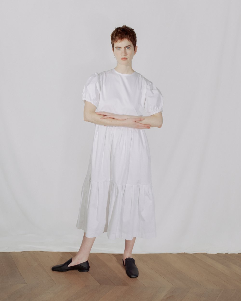 Gathered puffy sleeves dress