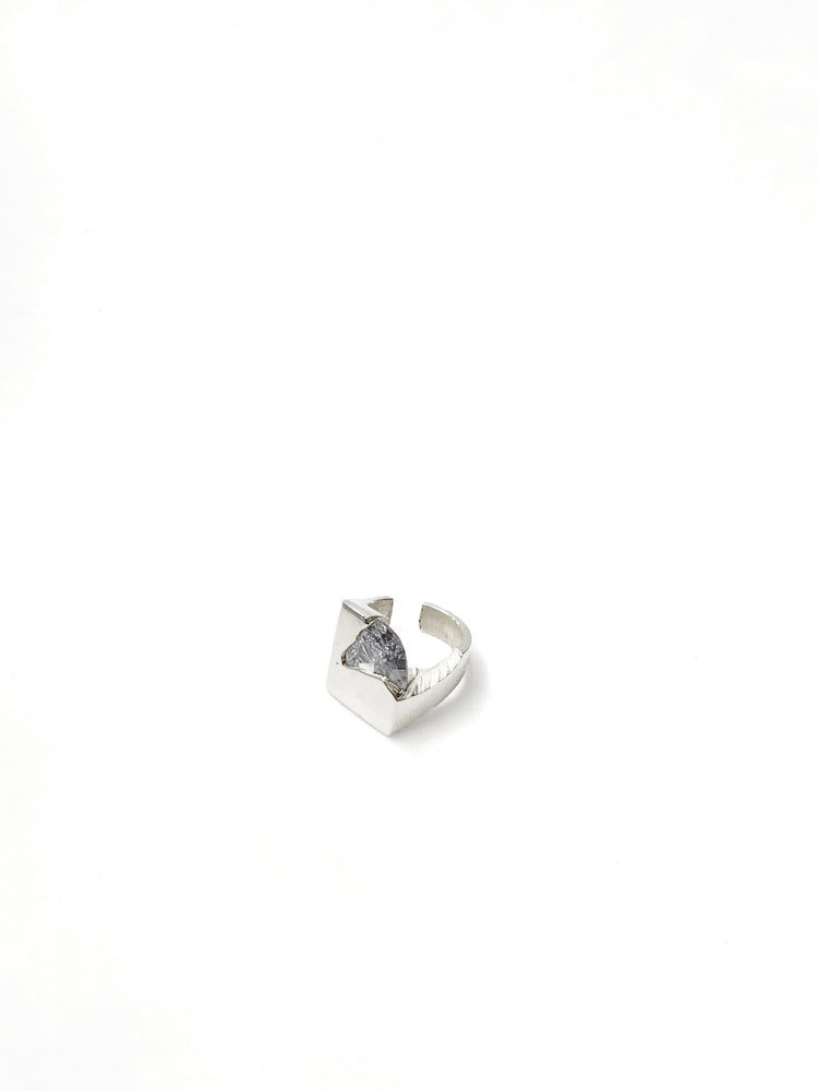 White Stone in the Square Ear Cuff  I