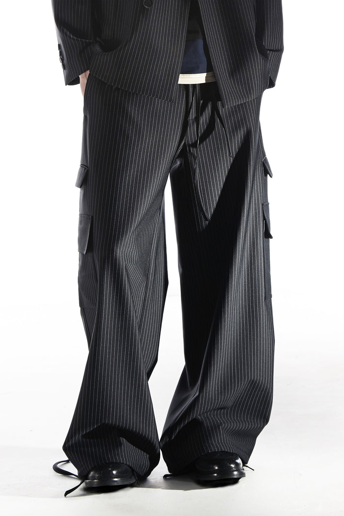 BOTTOMS - STRIPED JERSEY BAGGY CARGOS