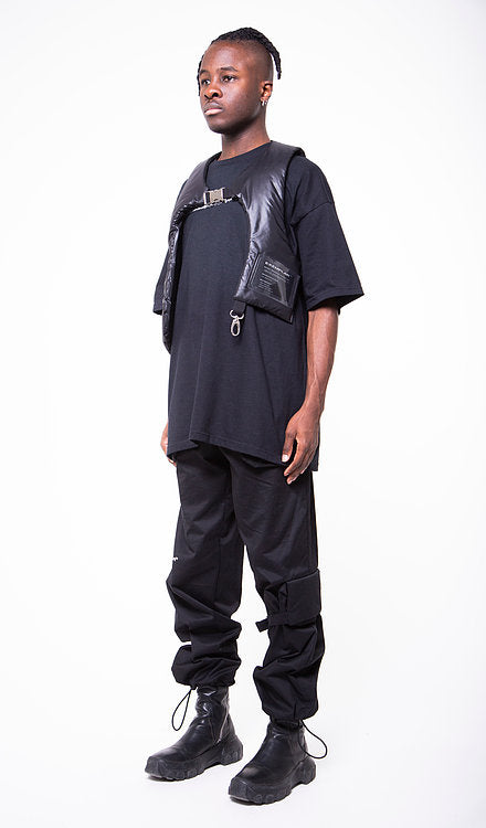 SECTION CUT PUFFER VEST IN BLACK NYLON