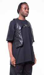 SECTION CUT PUFFER VEST IN BLACK NYLON