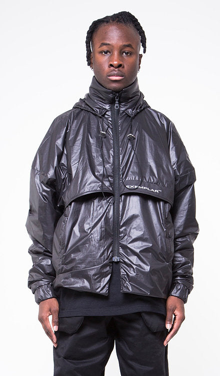 BLACK WAXED NYLON WINDBREAKER