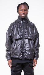 BLACK WAXED NYLON WINDBREAKER
