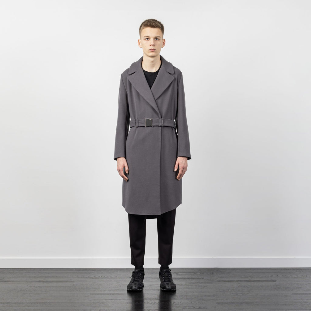 WOOL COAT WITH BUCKLE BELT GREY