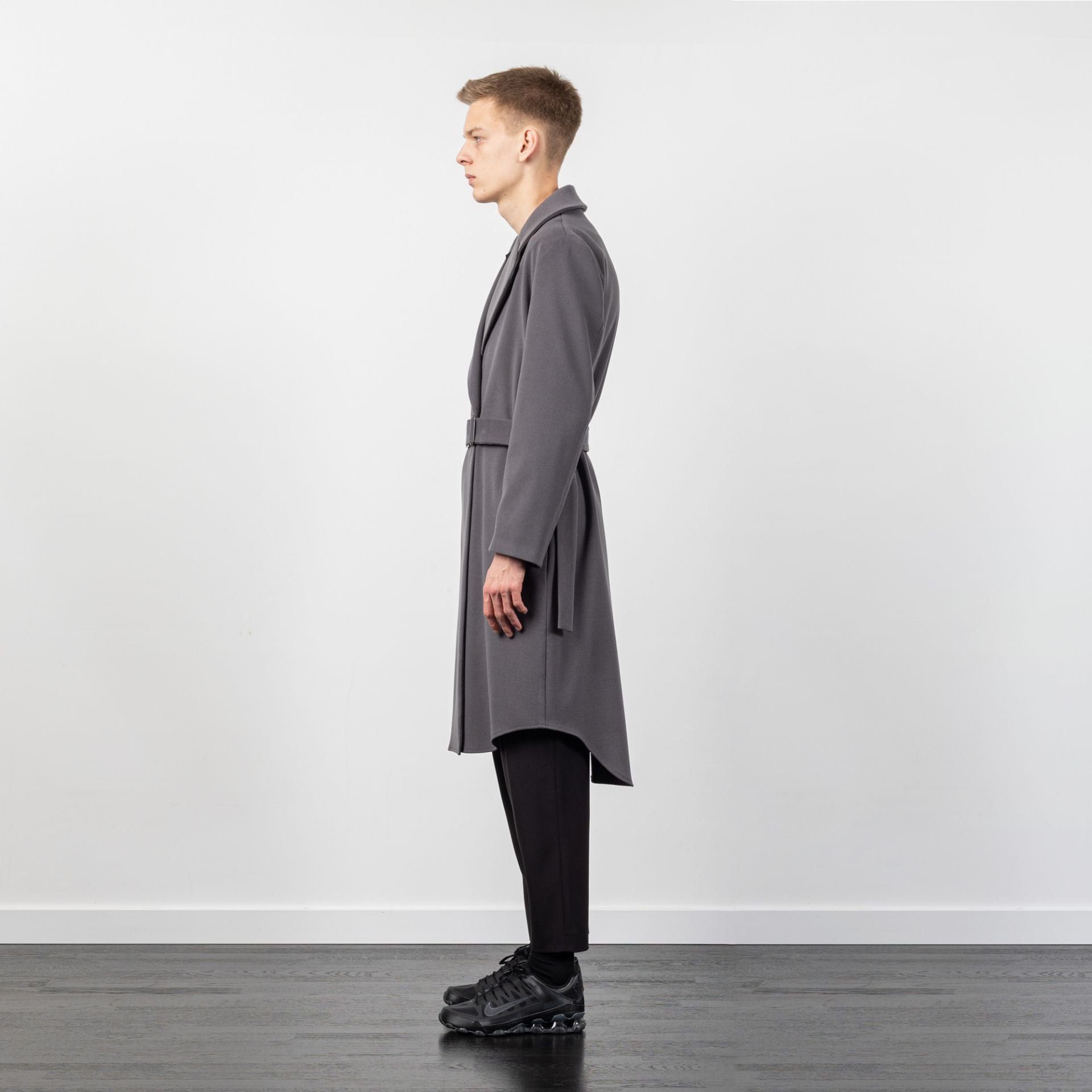 WOOL COAT WITH BUCKLE BELT GREY