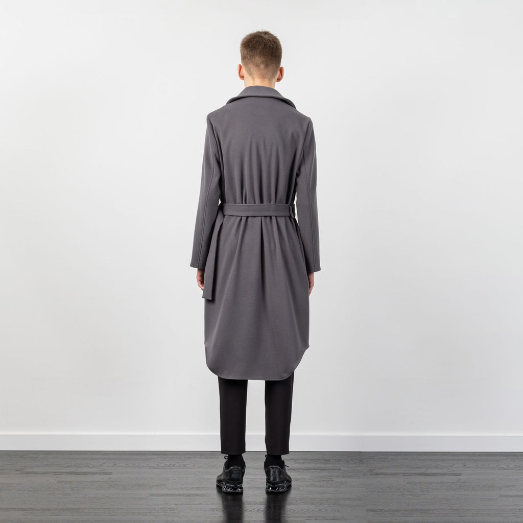 WOOL COAT WITH BUCKLE BELT GREY