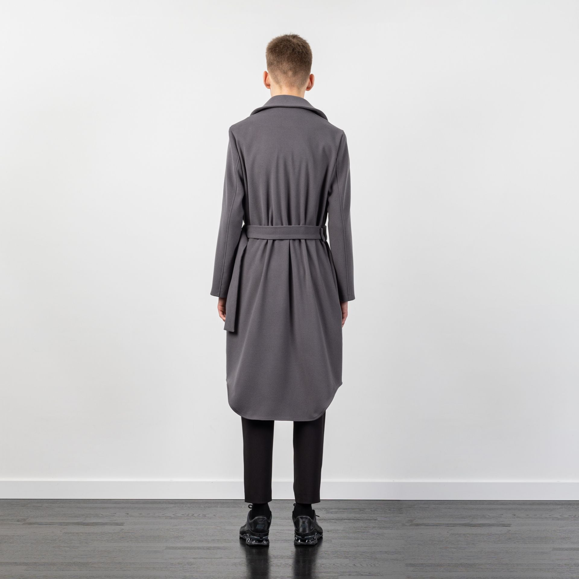 WOOL COAT WITH BUCKLE BELT GREY
