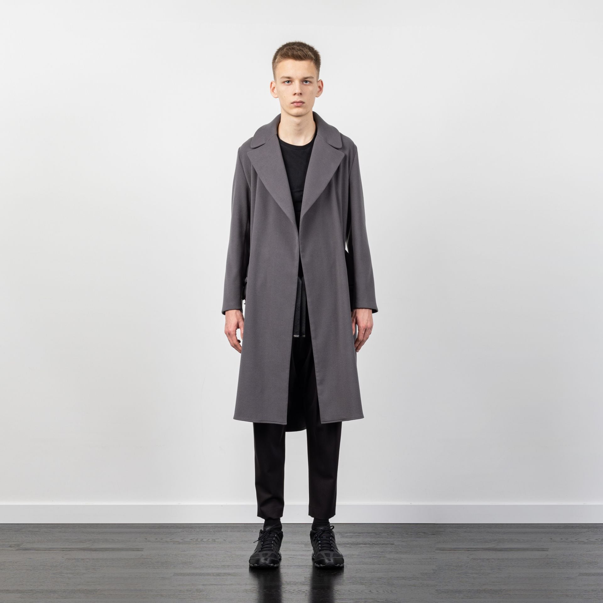WOOL COAT WITH BUCKLE BELT GREY