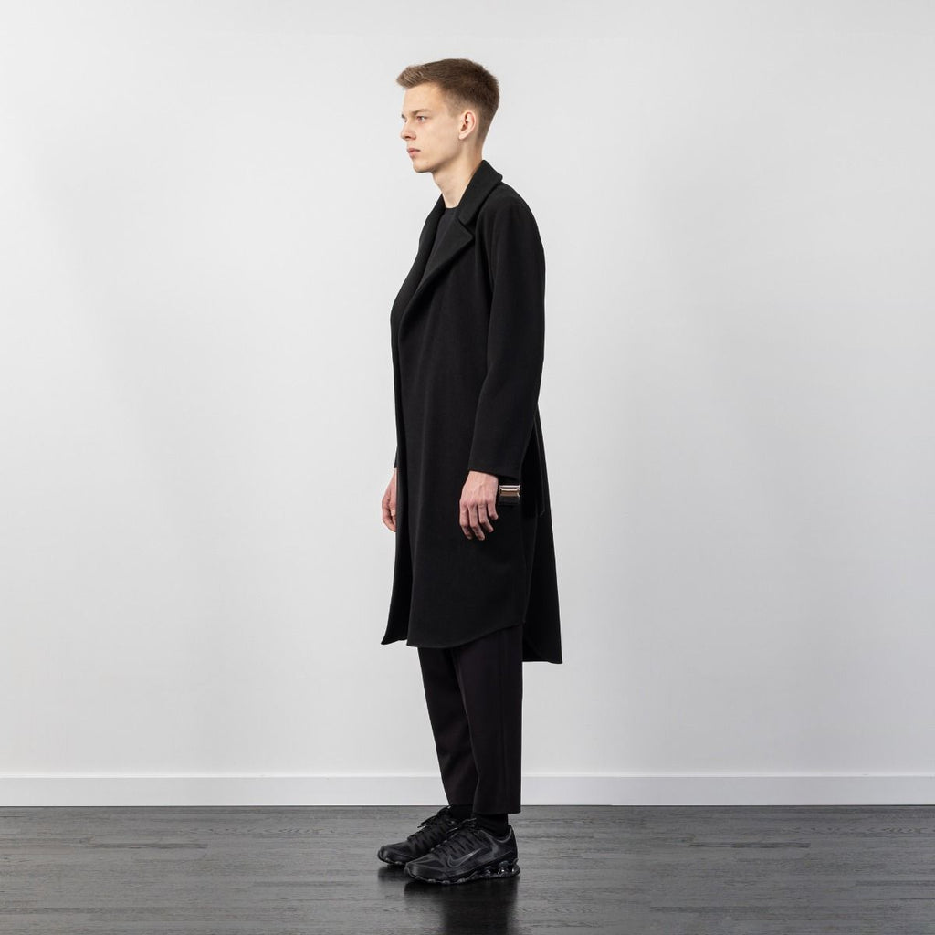 WOOL COAT WITH BUCKLE BELT BLACK