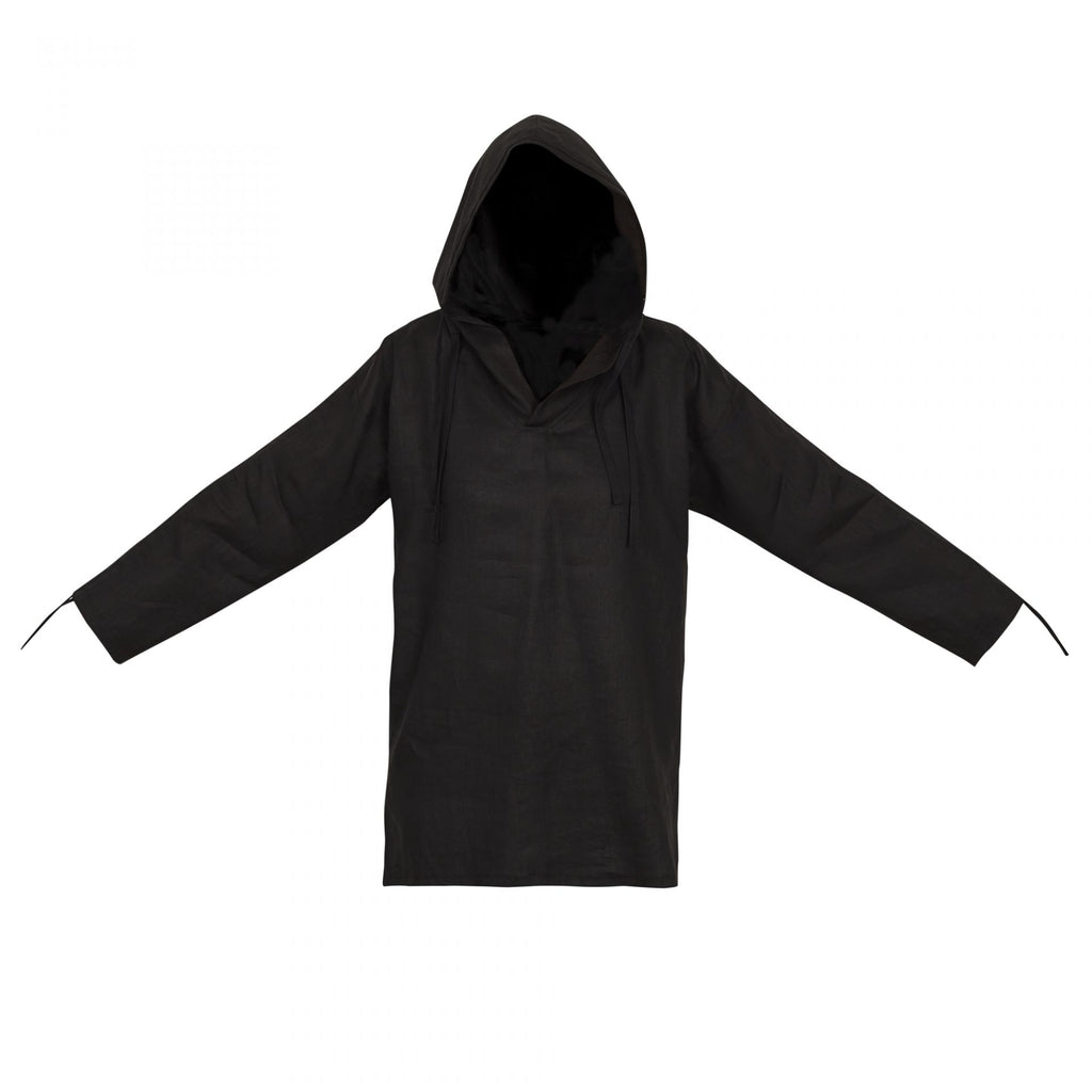 HOODED KIMONO BLACK LINEN
