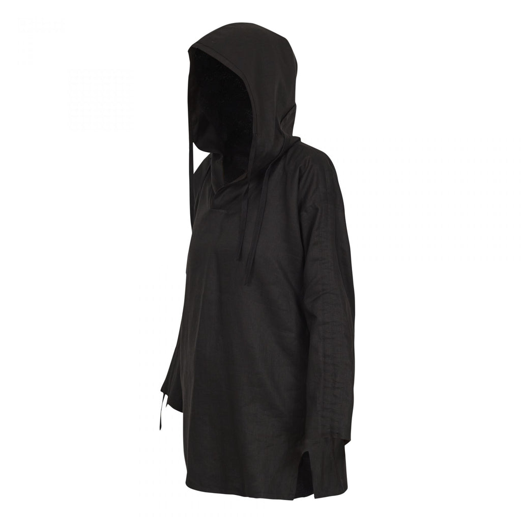 HOODED KIMONO BLACK LINEN
