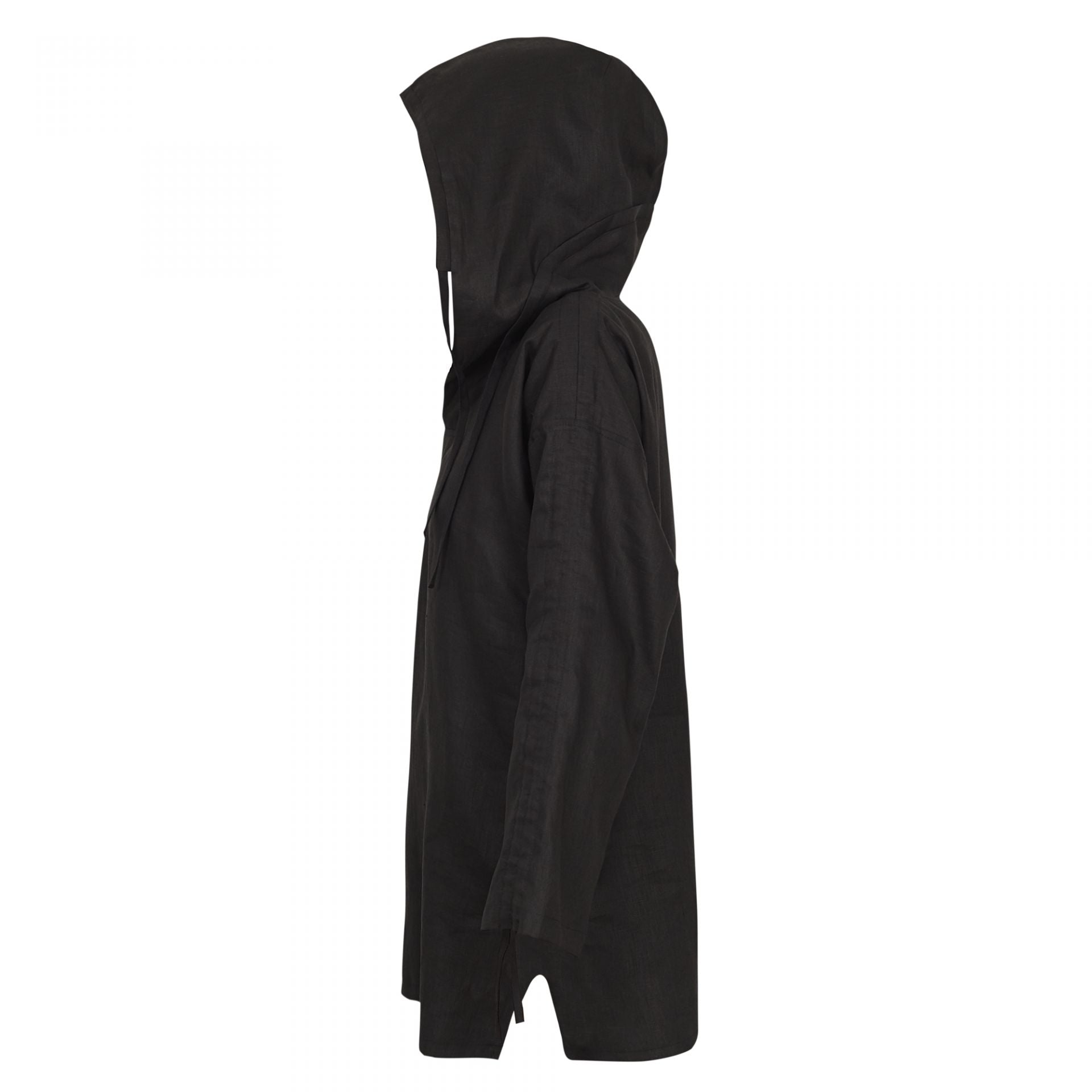 HOODED KIMONO BLACK LINEN