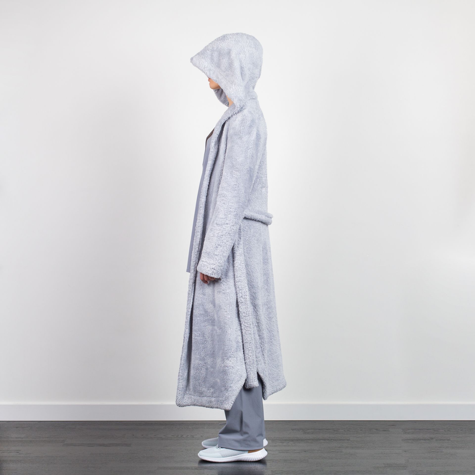 HOODED STYLE KIMONO DRESSING GOWN GREY