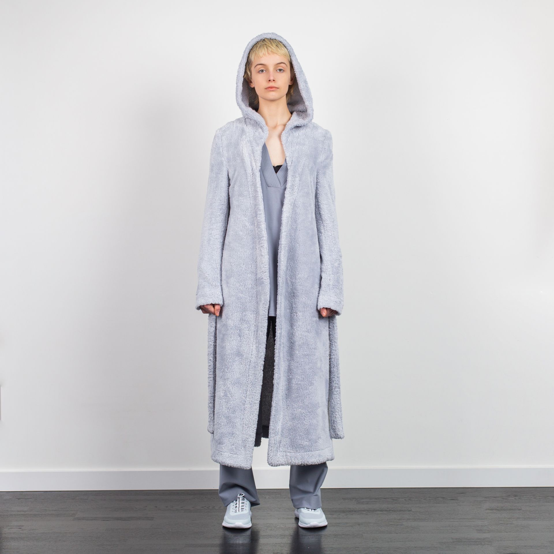 HOODED STYLE KIMONO DRESSING GOWN GREY
