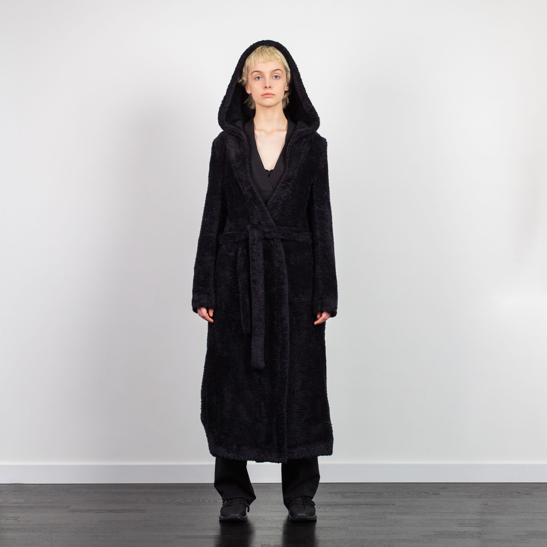 HOODED STYLE KIMONO DRESSING GOWN BLACK